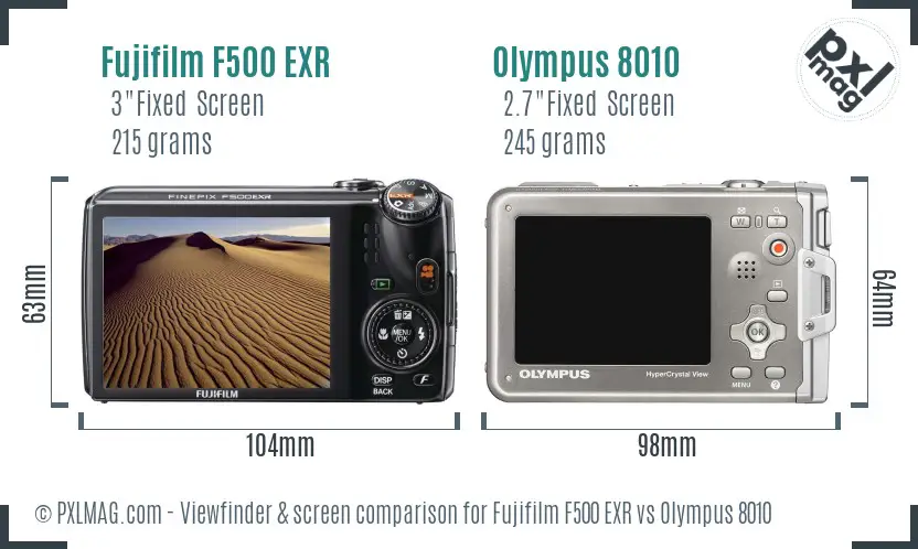 Fujifilm F500 EXR vs Olympus 8010 Screen and Viewfinder comparison