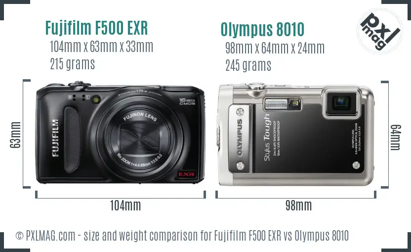 Fujifilm F500 EXR vs Olympus 8010 size comparison