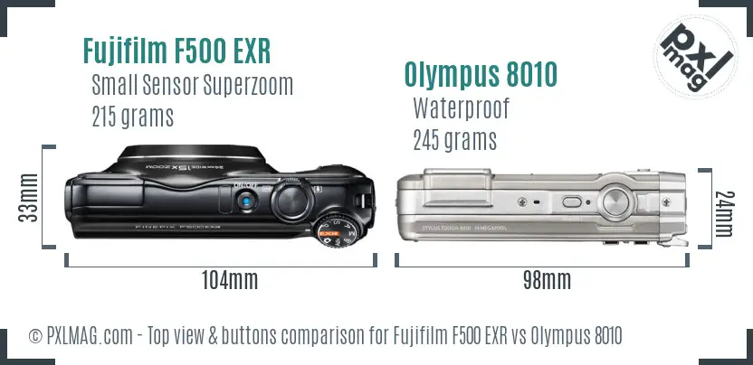 Fujifilm F500 EXR vs Olympus 8010 top view buttons comparison