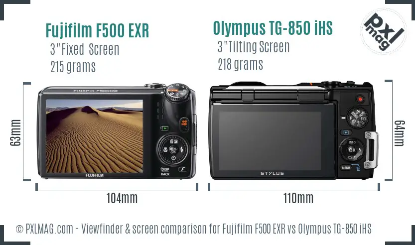Fujifilm F500 EXR vs Olympus TG-850 iHS Screen and Viewfinder comparison