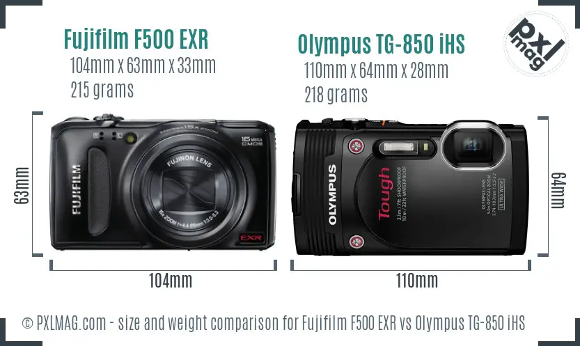 Fujifilm F500 EXR vs Olympus TG-850 iHS size comparison