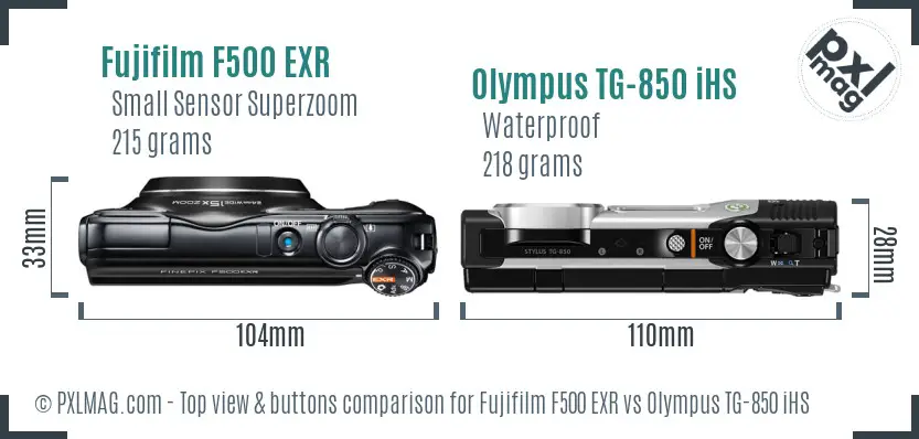 Fujifilm F500 EXR vs Olympus TG-850 iHS top view buttons comparison