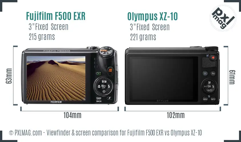 Fujifilm F500 EXR vs Olympus XZ-10 Screen and Viewfinder comparison