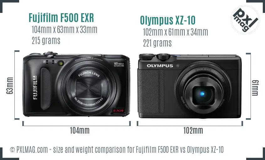 Fujifilm F500 EXR vs Olympus XZ-10 size comparison