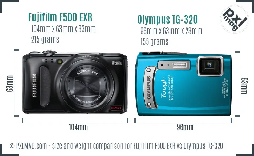 Fujifilm F500 EXR vs Olympus TG-320 size comparison