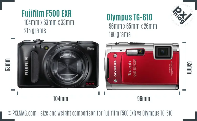 Fujifilm F500 EXR vs Olympus TG-610 size comparison