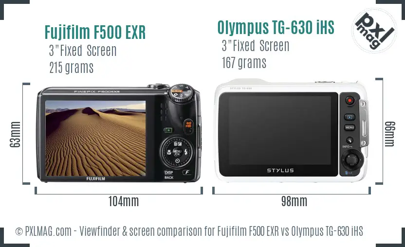 Fujifilm F500 EXR vs Olympus TG-630 iHS Screen and Viewfinder comparison