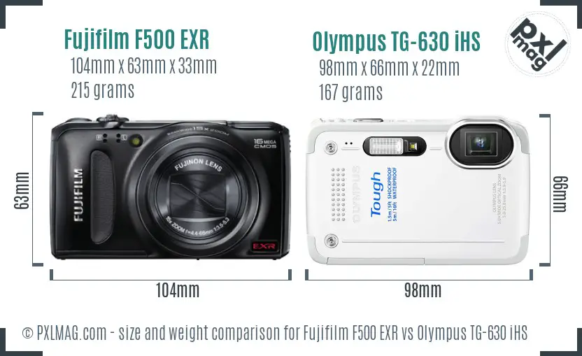 Fujifilm F500 EXR vs Olympus TG-630 iHS size comparison