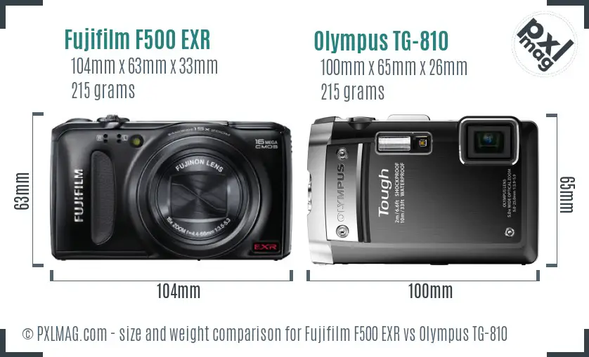 Fujifilm F500 EXR vs Olympus TG-810 size comparison