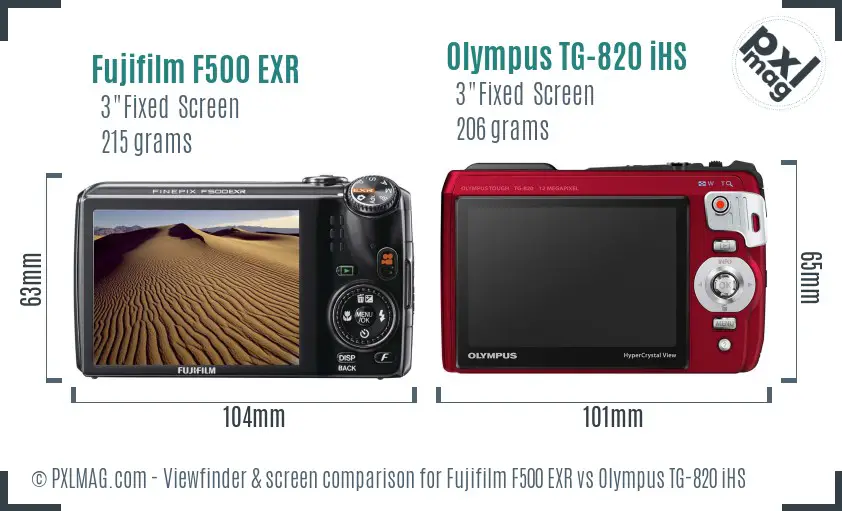 Fujifilm F500 EXR vs Olympus TG-820 iHS Screen and Viewfinder comparison