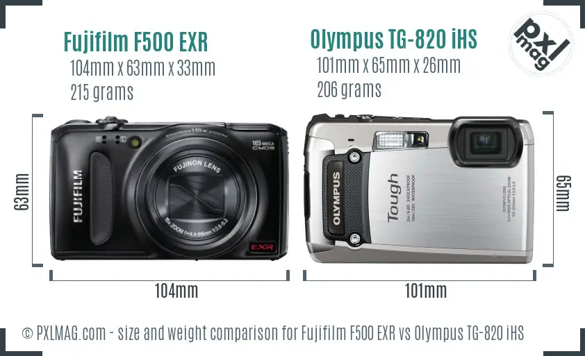 Fujifilm F500 EXR vs Olympus TG-820 iHS size comparison