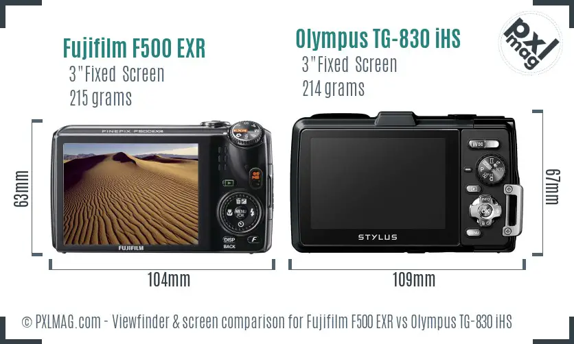Fujifilm F500 EXR vs Olympus TG-830 iHS Screen and Viewfinder comparison
