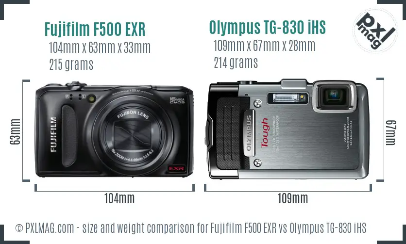 Fujifilm F500 EXR vs Olympus TG-830 iHS size comparison