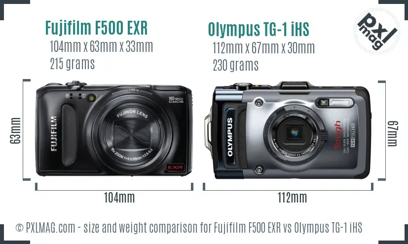 Fujifilm F500 EXR vs Olympus TG-1 iHS size comparison Fujifilm F500 EXR vs Olympus TG-1 iHS size comparison