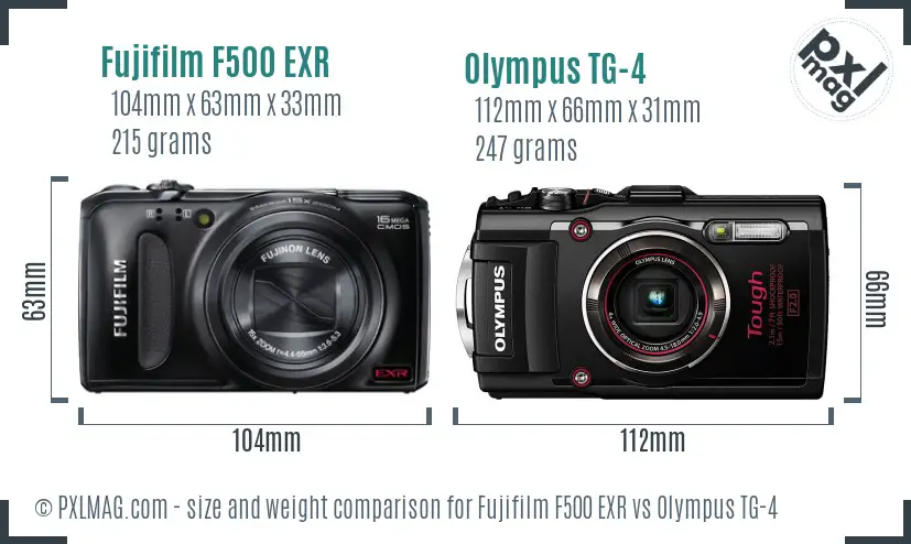 Fujifilm F500 EXR vs Olympus TG-4 size comparison