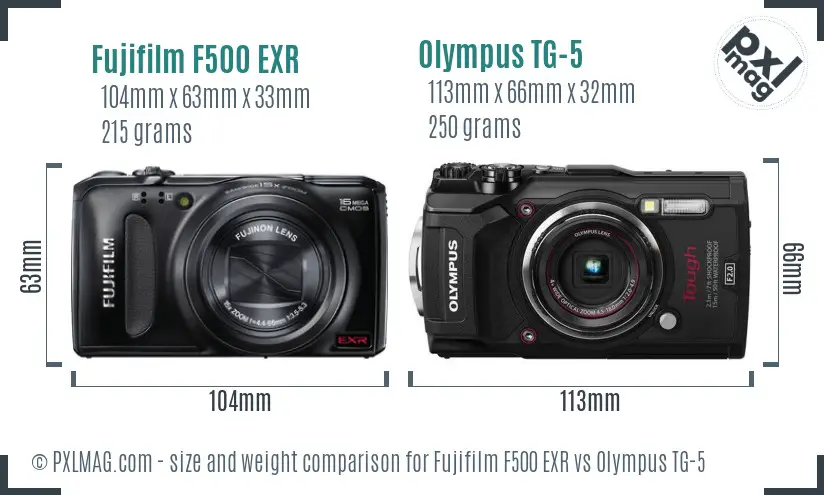 Fujifilm F500 EXR vs Olympus TG-5 size comparison