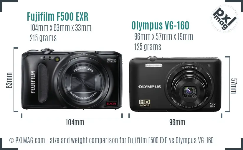 Fujifilm F500 EXR vs Olympus VG-160 size comparison