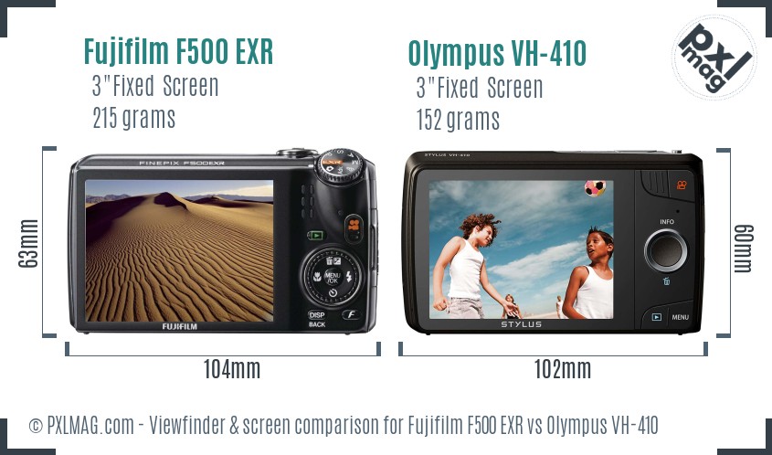 Fujifilm F500 EXR vs Olympus VH-410 Screen and Viewfinder comparison