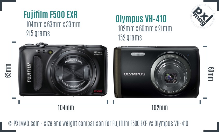 Fujifilm F500 EXR vs Olympus VH-410 size comparison