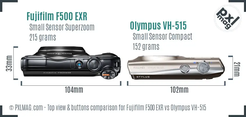 Fujifilm F500 EXR vs Olympus VH-515 top view buttons comparison