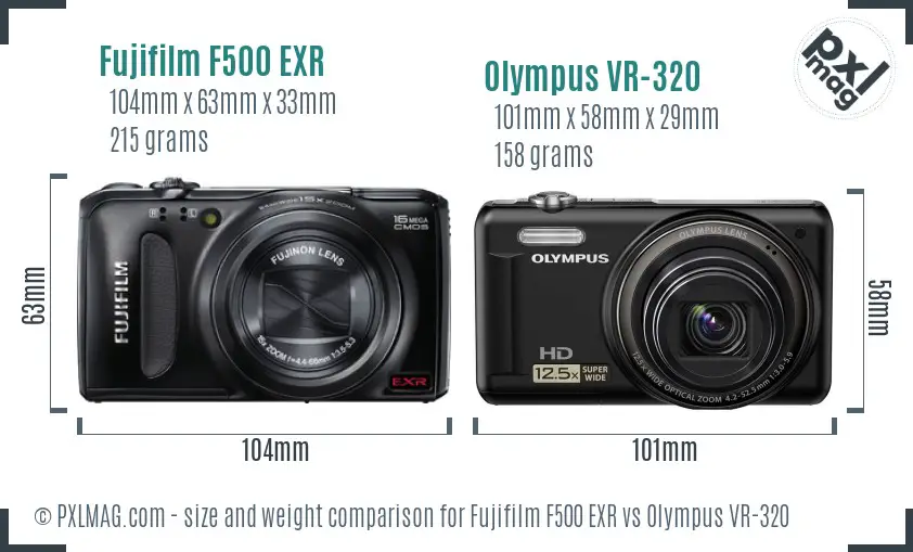 Fujifilm F500 EXR vs Olympus VR-320 size comparison