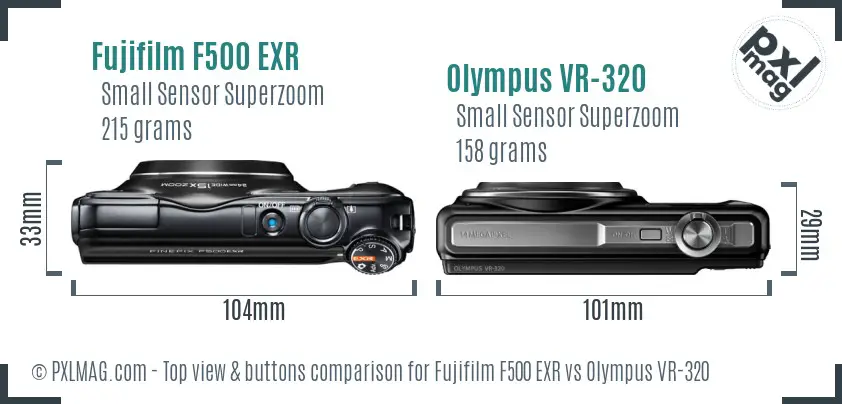 Fujifilm F500 EXR vs Olympus VR-320 top view buttons comparison