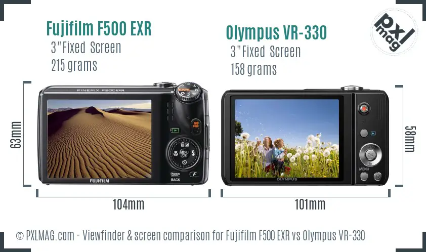 Fujifilm F500 EXR vs Olympus VR-330 Screen and Viewfinder comparison