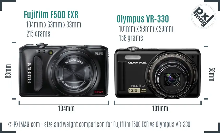 Fujifilm F500 EXR vs Olympus VR-330 size comparison