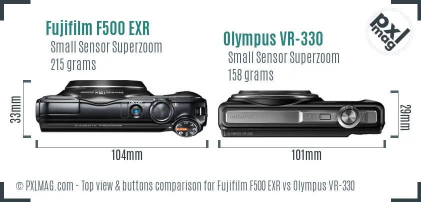 Fujifilm F500 EXR vs Olympus VR-330 top view buttons comparison