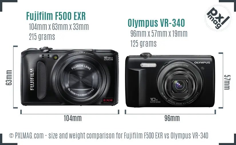 Fujifilm F500 EXR vs Olympus VR-340 size comparison