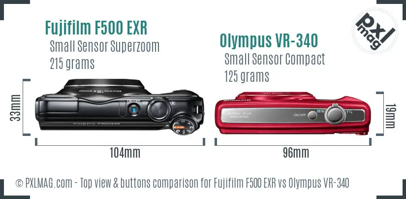 Fujifilm F500 EXR vs Olympus VR-340 top view buttons comparison