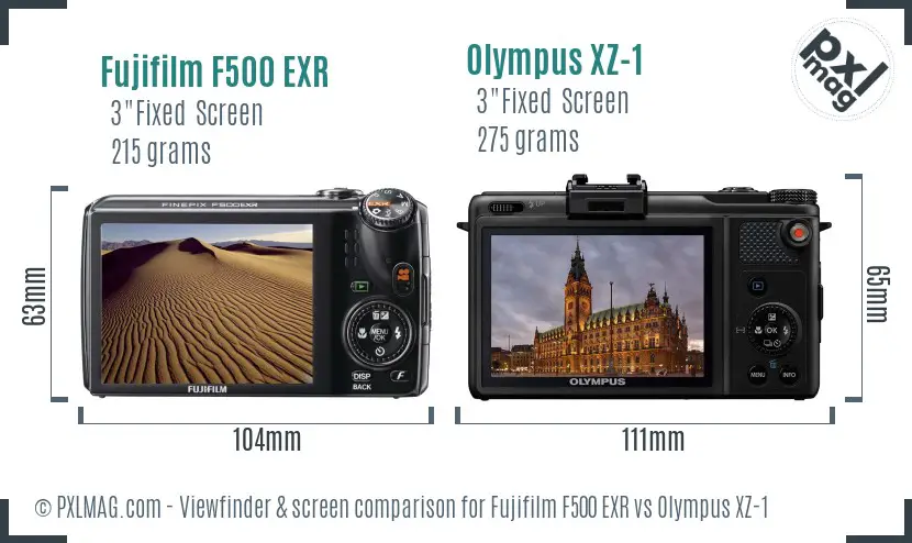 Fujifilm F500 EXR vs Olympus XZ-1 Screen and Viewfinder comparison