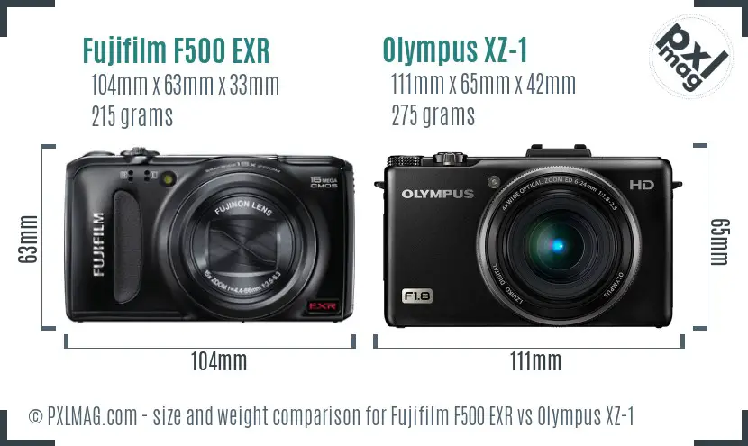 Fujifilm F500 EXR vs Olympus XZ-1 size comparison