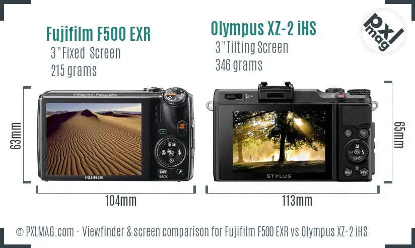 Fujifilm F500 EXR vs Olympus XZ-2 iHS Screen and Viewfinder comparison