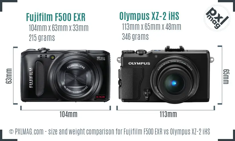 Fujifilm F500 EXR vs Olympus XZ-2 iHS size comparison