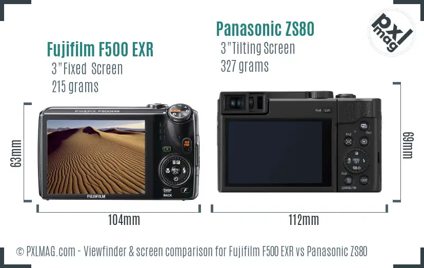 Fujifilm F500 EXR vs Panasonic ZS80 Screen and Viewfinder comparison