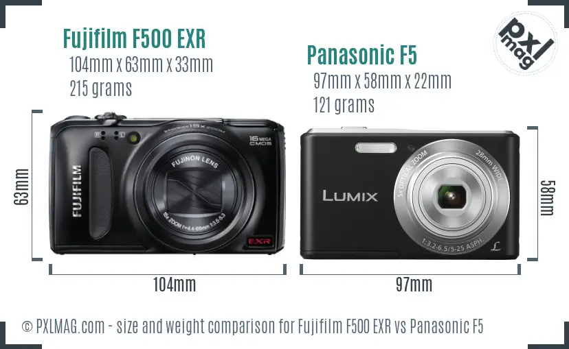 Fujifilm F500 EXR vs Panasonic F5 size comparison
