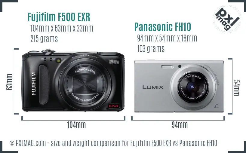 Fujifilm F500 EXR vs Panasonic FH10 size comparison