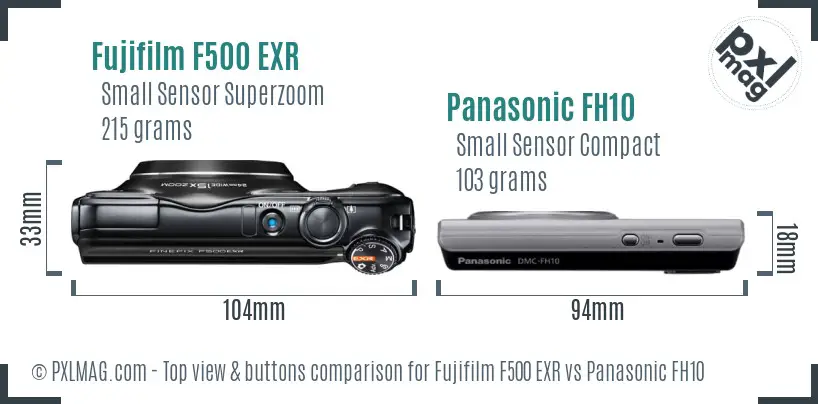 Fujifilm F500 EXR vs Panasonic FH10 top view buttons comparison