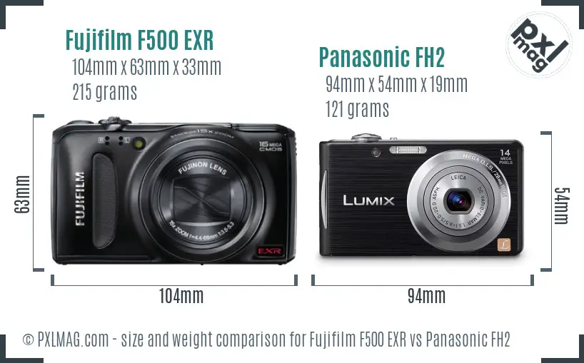 Fujifilm F500 EXR vs Panasonic FH2 size comparison