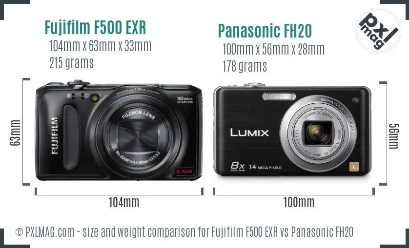 Fujifilm F500 EXR vs Panasonic FH20 size comparison