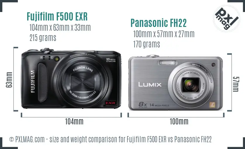 Fujifilm F500 EXR vs Panasonic FH22 size comparison
