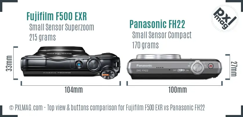 Fujifilm F500 EXR vs Panasonic FH22 top view buttons comparison