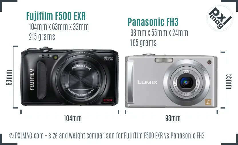 Fujifilm F500 EXR vs Panasonic FH3 size comparison