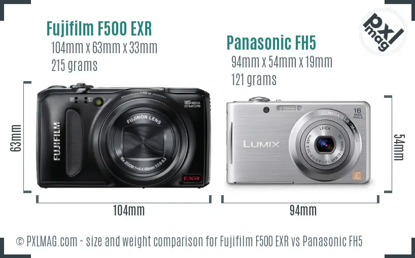 Fujifilm F500 EXR vs Panasonic FH5 size comparison