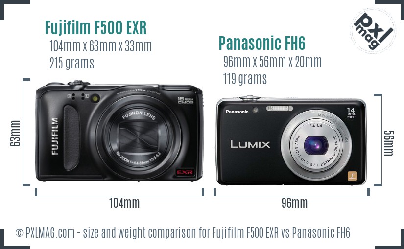 Fujifilm F500 EXR vs Panasonic FH6 size comparison Fujifilm F500 EXR vs Panasonic FH6 size comparison