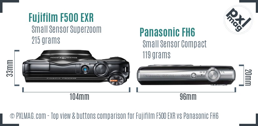 Fujifilm F500 EXR vs Panasonic FH6 top view buttons comparison