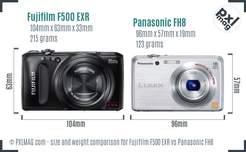 Fujifilm F500 EXR vs Panasonic FH8 size comparison Fujifilm F500 EXR vs Panasonic FH8 size comparison