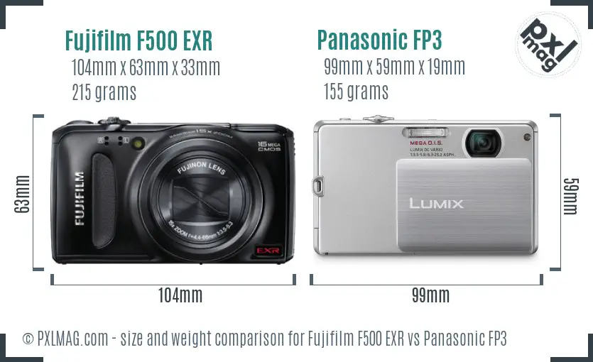 Fujifilm F500 EXR vs Panasonic FP3 size comparison