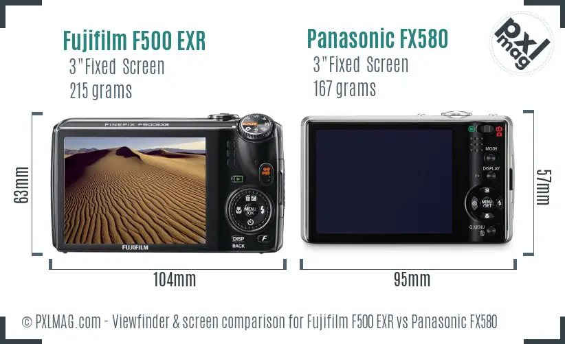 Fujifilm F500 EXR vs Panasonic FX580 Screen and Viewfinder comparison
